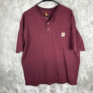 Carhartt Pocket Henley Shirt Mens Large Burgundy Original Fit Workwear Tee
